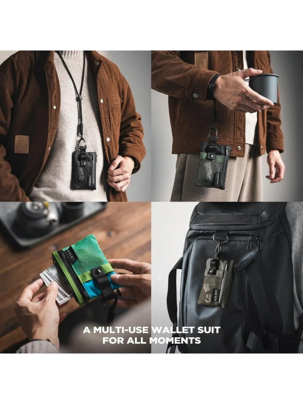 Minimalist RFID Blocking Wallet for Travel, Zipper Coin Pouch, ID Window